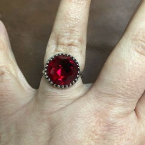 Handcrafted Red Swarovski Gemstone Ring Sz 8